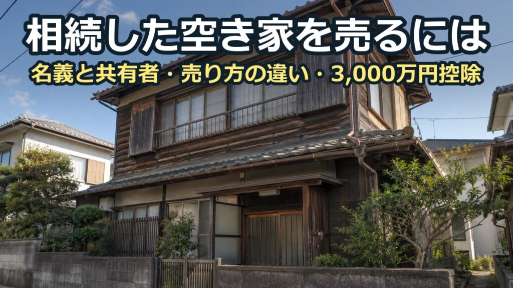 住宅街に建つ築年数の古い2階建て木造住宅を、ブロック塀の外の道路側から見上げたところ。晴れた日
