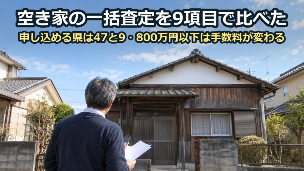 築年数の古い木造一戸建ての前で、書類とスマートフォンを手にした男性が家を見ている様子