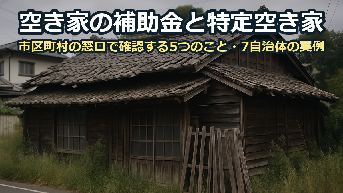 屋根がたわみ、塀が傾き、雑草が窓まで伸びた古い木造の空き家